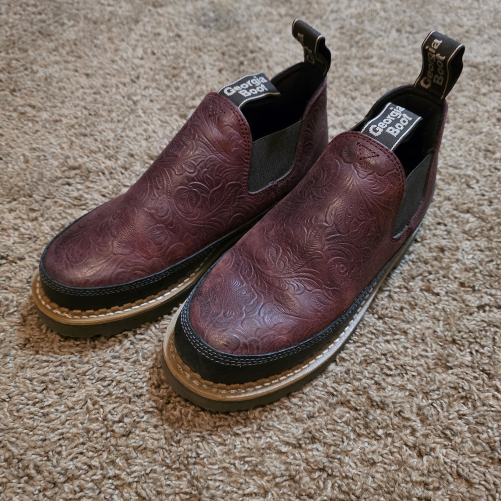 Georgia Boot Women's Embossed Slip-On Loafers - Burgundy and Black